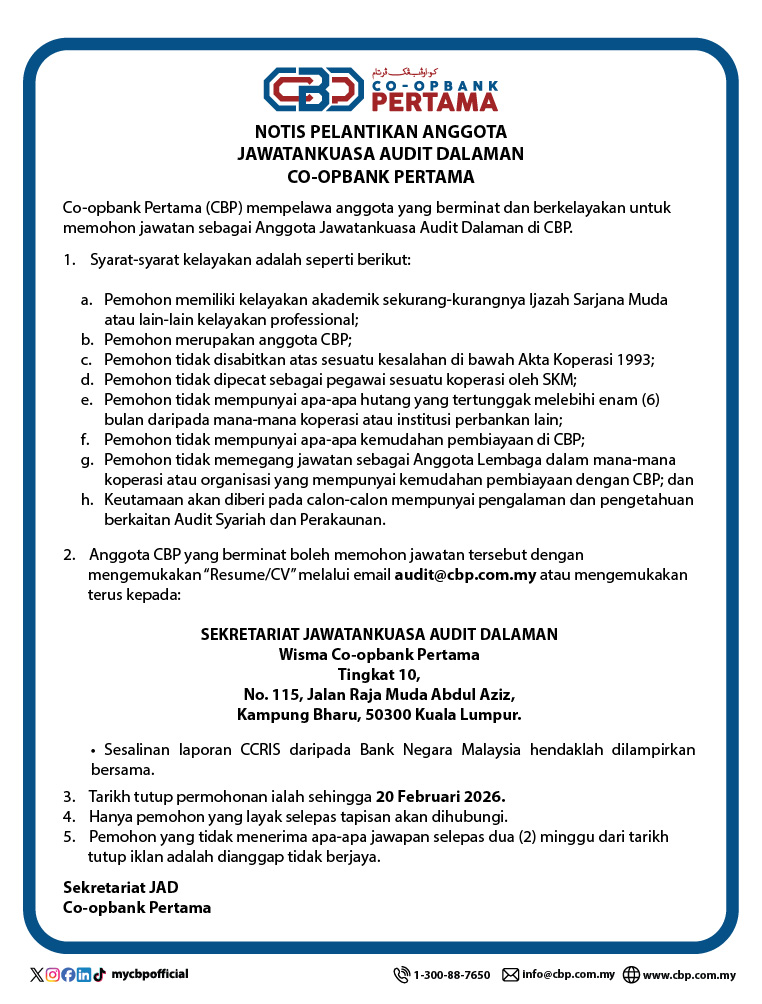 Notis Pelantikan Jawatankuasa Audit Dalaman Co-opbank Pertama