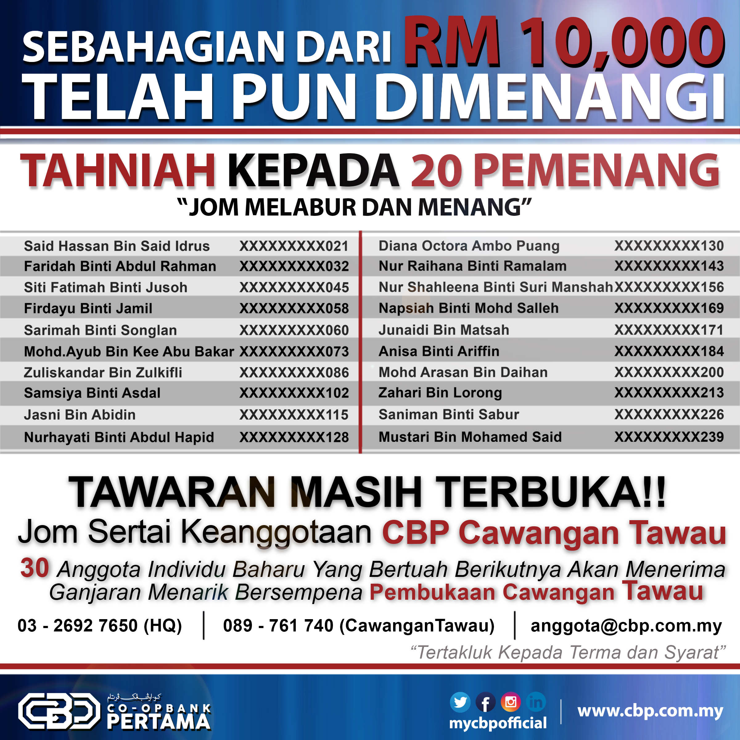 PEMENANG JOM MELABUR & MENANG CAWANGAN TAWAU