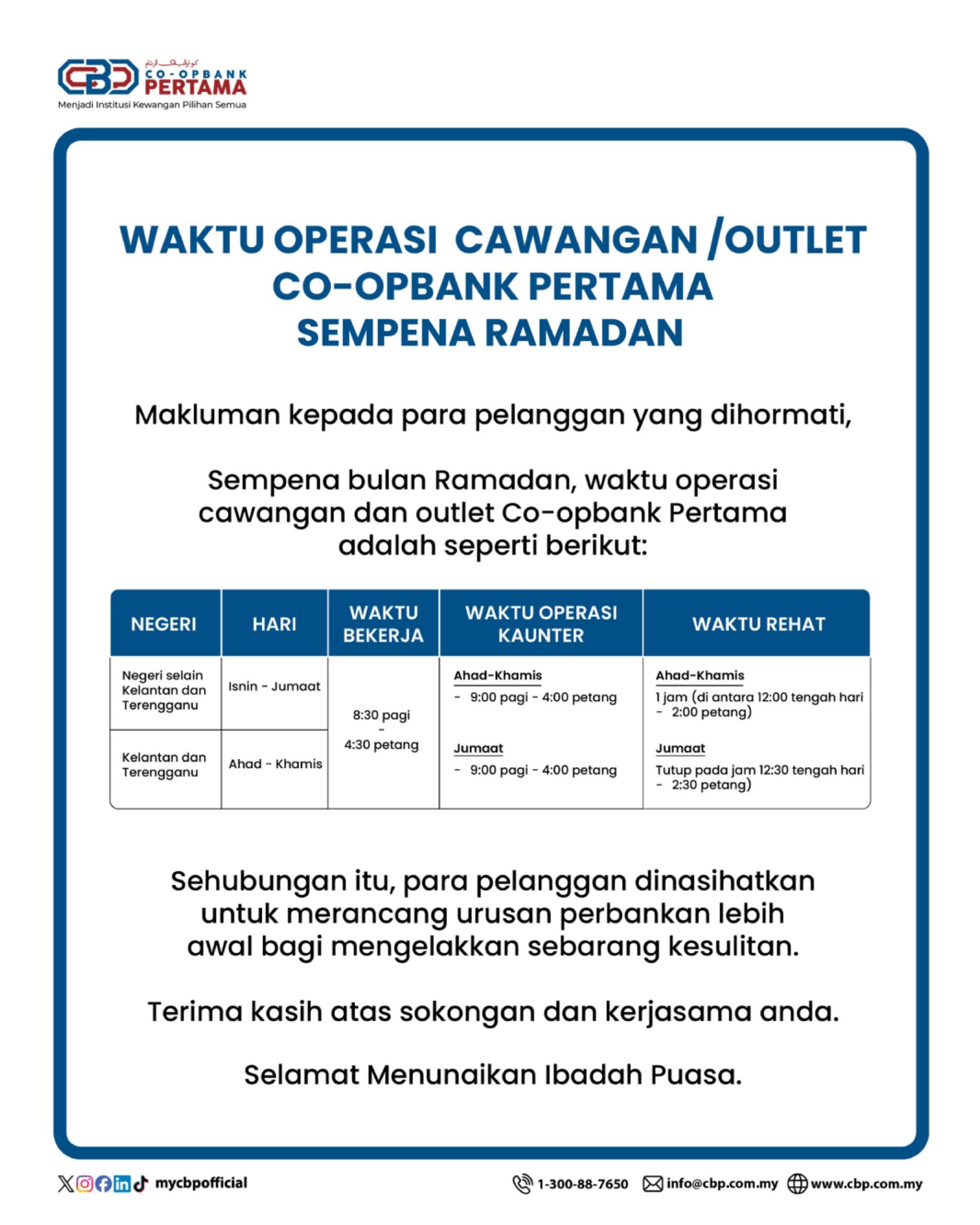 Waktu Operasi Cawangan Ramadan